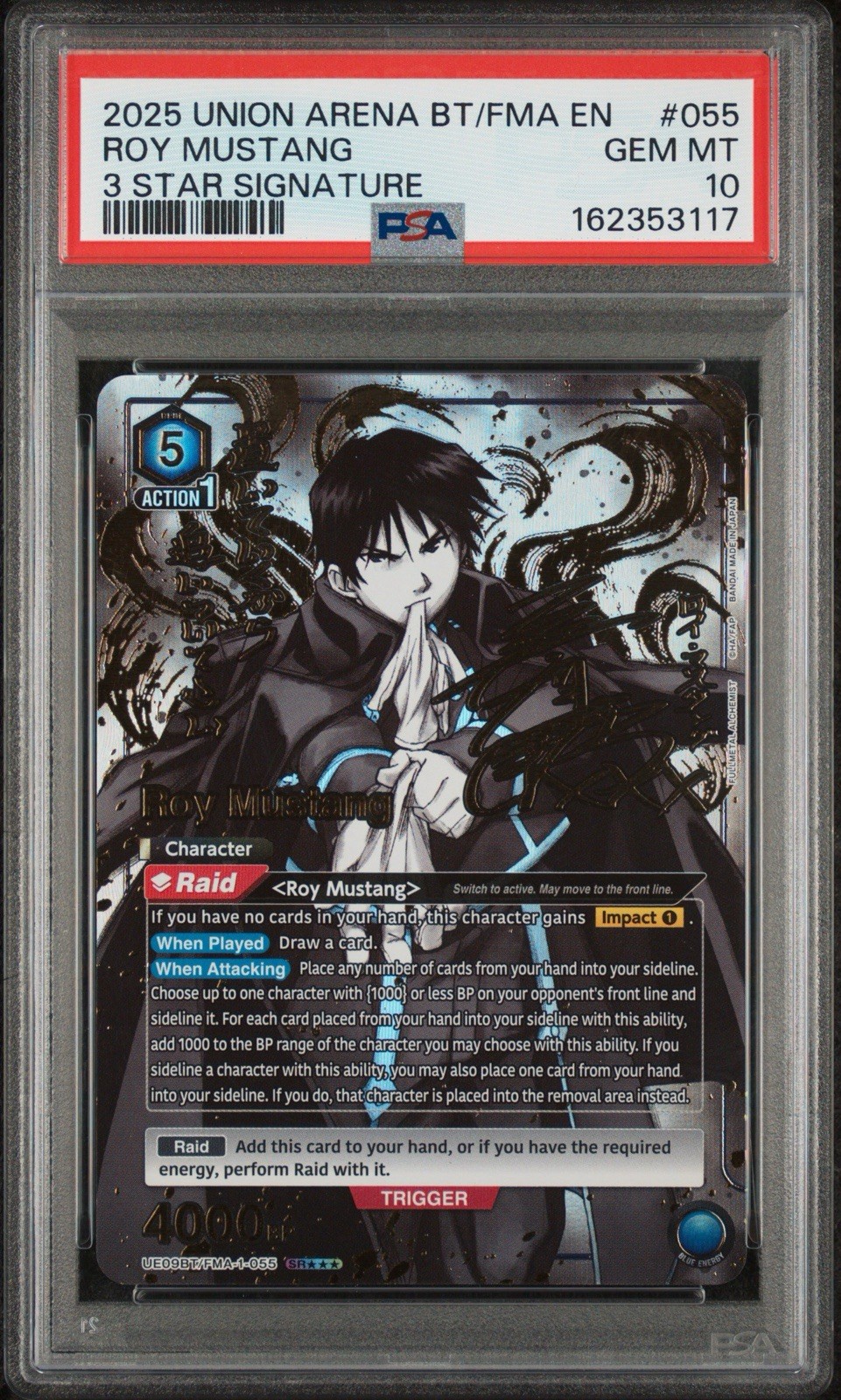Bandai Union Arena BT/FMA EN Roy Mustang #055 3 Star Sig Holo PSA 10 162353117 Bandai Union Arena BT/FMA EN Roy Mustang #055 3 Star Sig Holo PSA 10 162353117