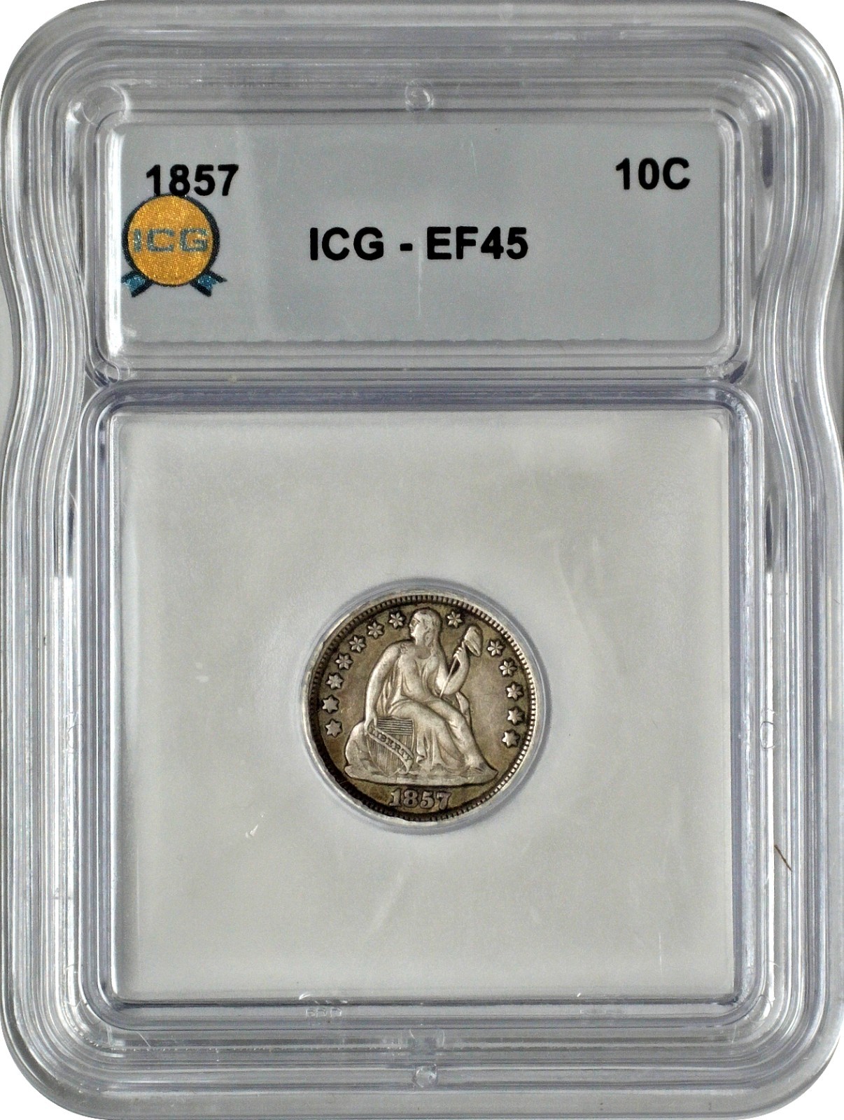 1857 Seated Liberty Dime 10C ICG EF45 Extra Fine