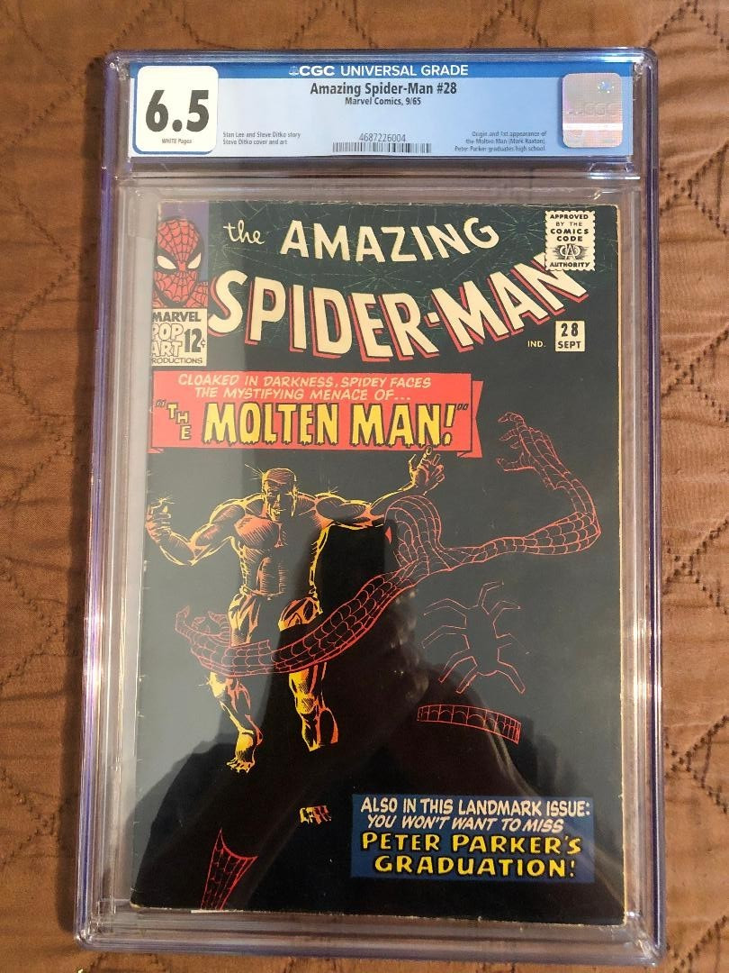 AMAZING SPIDER-MAN 28 CGC 6.5 - WHITE PAGES - Beautiful 1st Molten Man