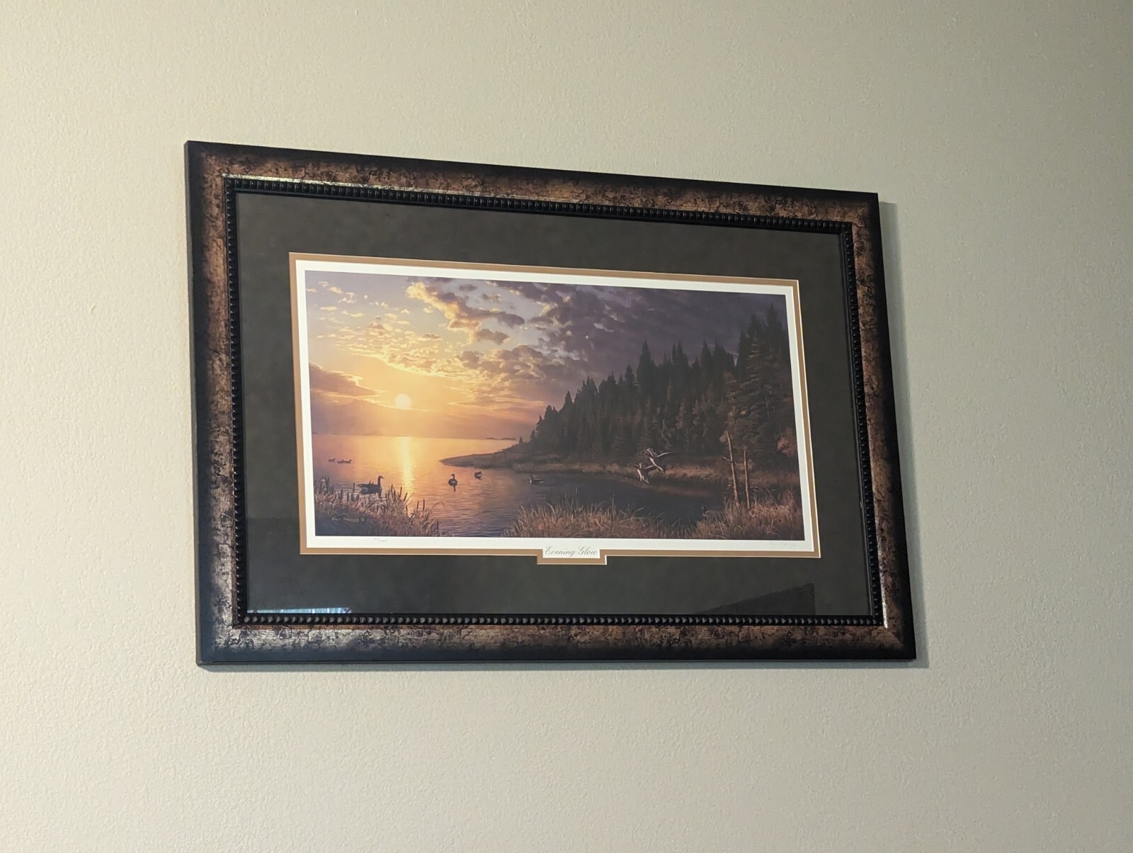 Original PAT PAULEY Framed Evening Glow Wildlife Geese SIGNED Art Painting 34x23
