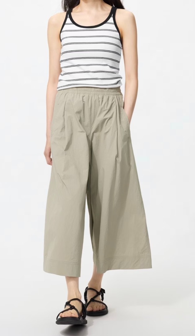 UNIQLO Unisex Nylon Culottes Wide Leg Shorts Relaxed Fit Cropped（4 colors)