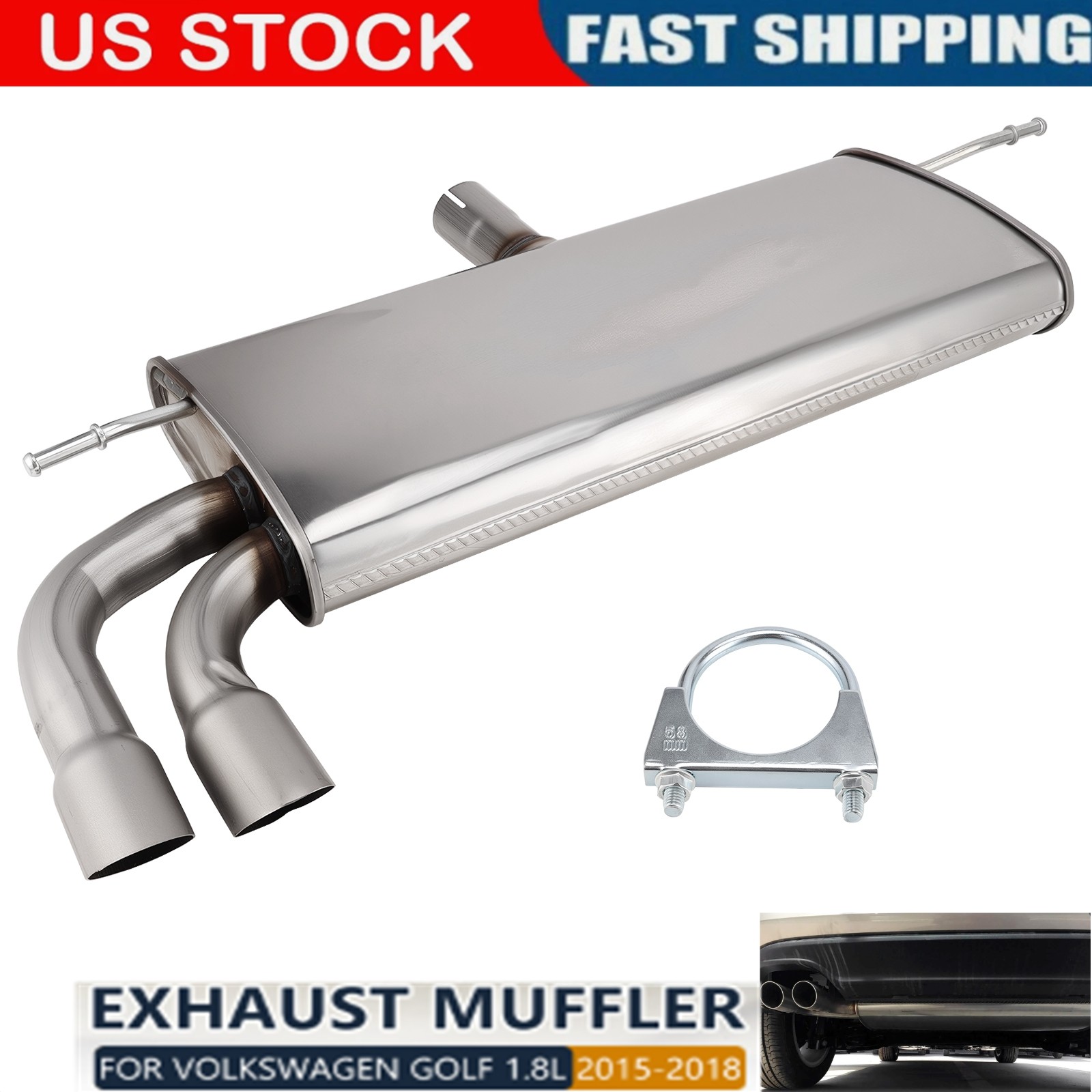 Rear Muffler Stainless Steel Fits For Golf 1.8L Turbocharged 2015 2016 2017 2018