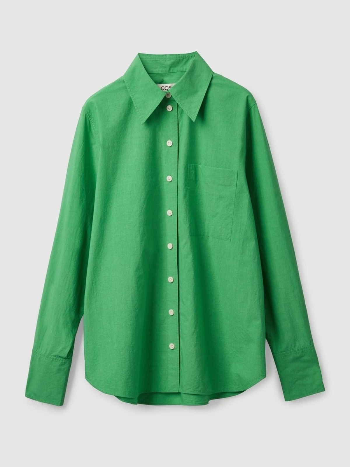 COS Shirt Top Button Up Green Relaxed Fit Cotton Size 14