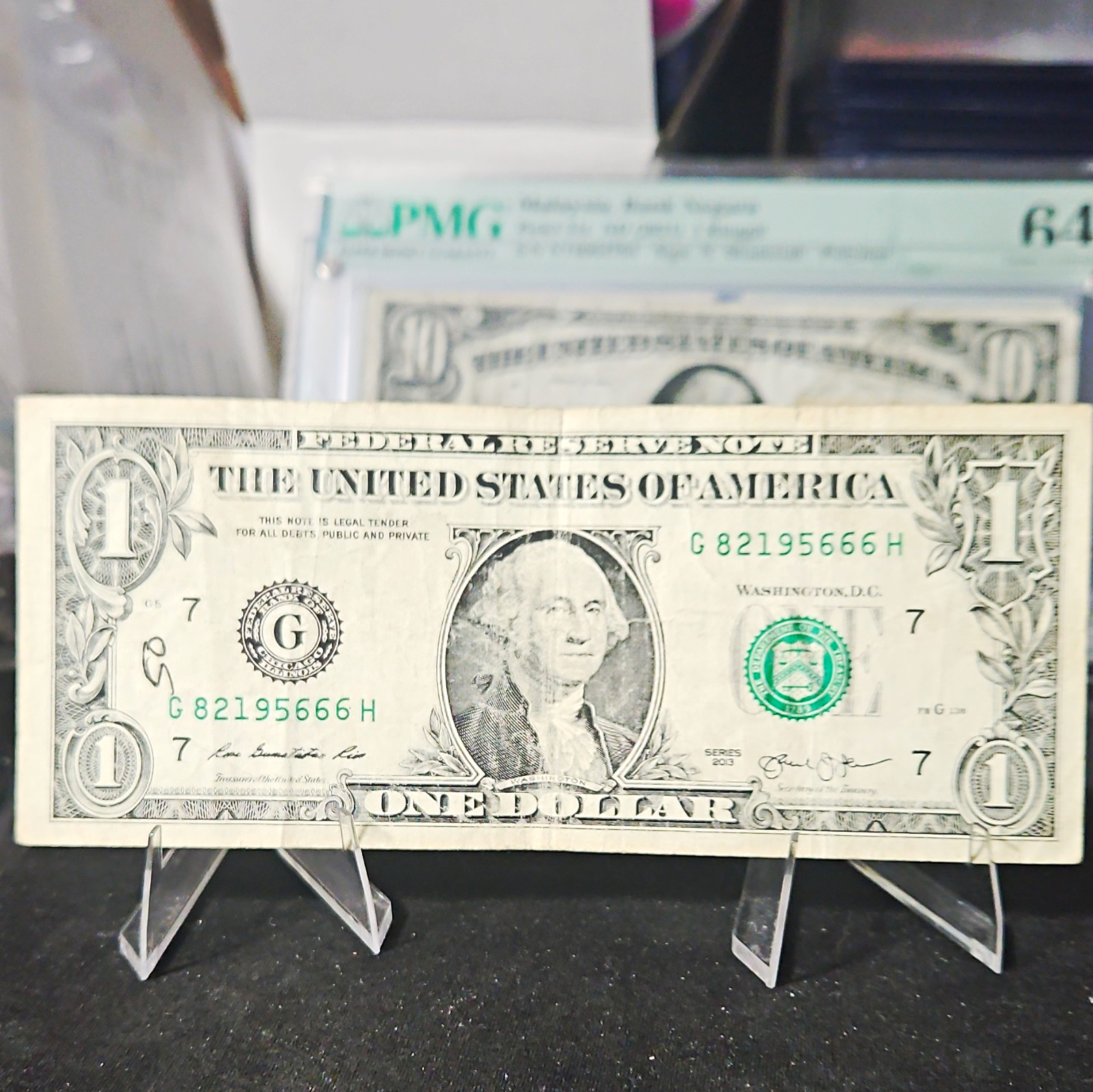 2013 $1 Federal Reserve Note, Circulated, Serial G82195666H 2013 $1 Federal Reserve Note, Circulated, Serial G82195666H
