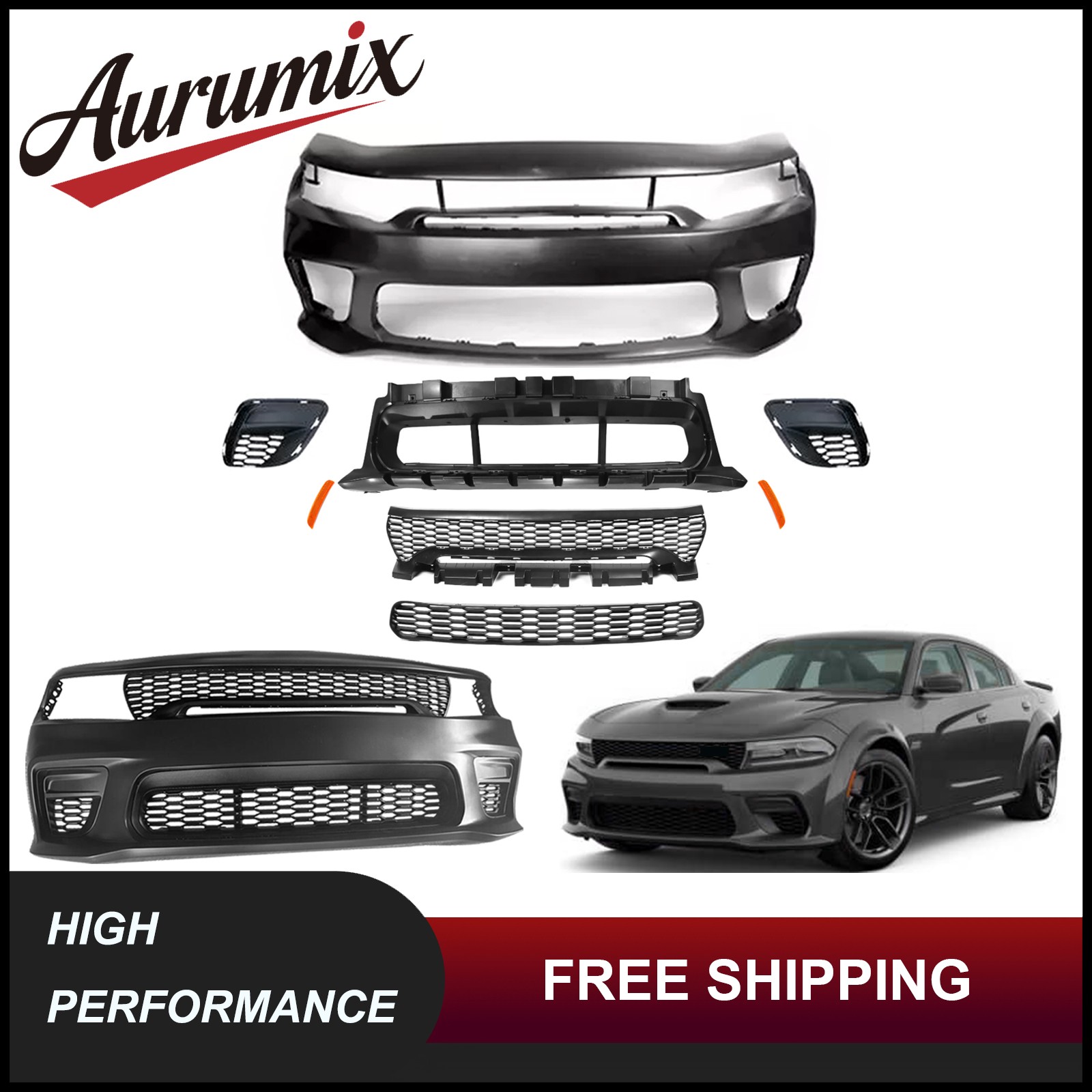 Fits 2015-2023 Dodge Charger NO-Wide Body Front Bumper Full Kit with Side Mark