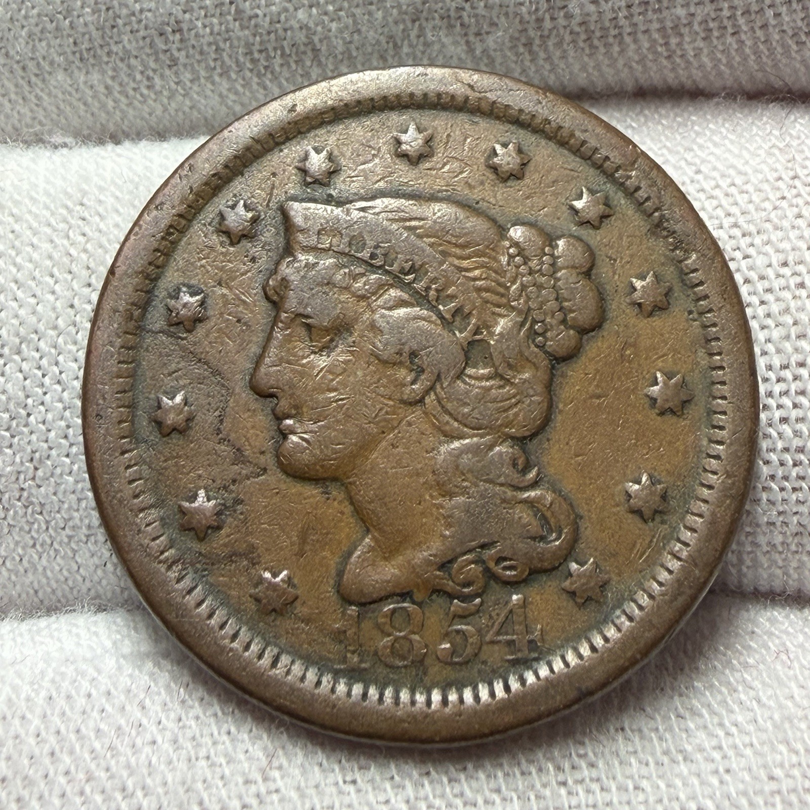 1854 Braided Hair Large Cent receive coin pictured see description #5371
