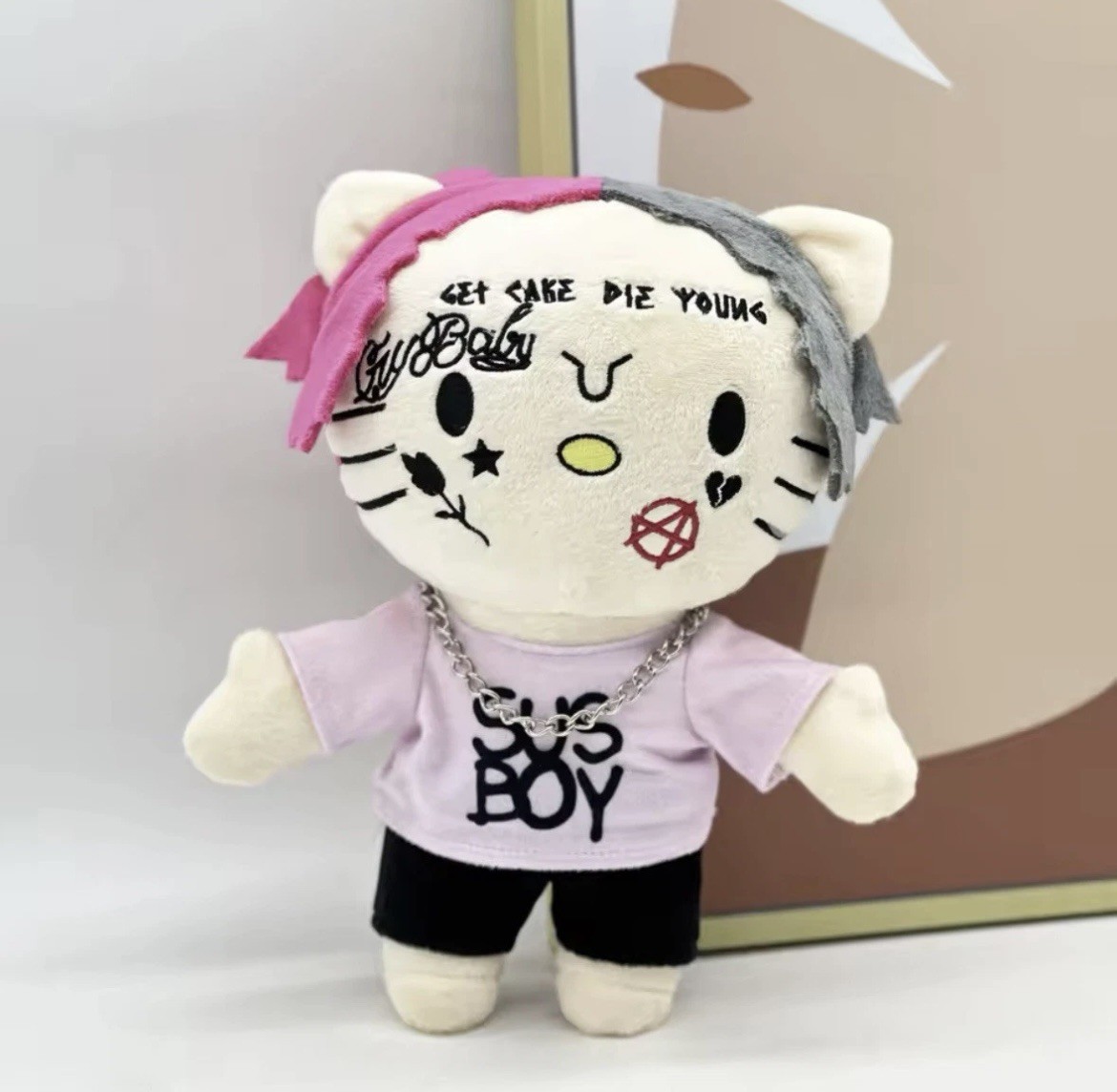 Hello Kitty as LIL Peep Plush Doll Rapper Figure Collectable Gift Viral FYP 24Cm Hello Kitty as LIL Peep Plush Doll Rapper Figure Collectable Gift Viral FYP 24Cm