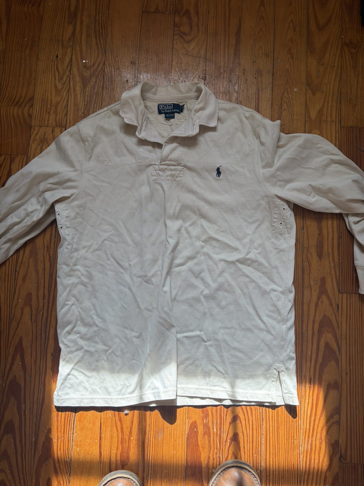 Polo Ralph Lauren Rugby Shirt Vented Arms Off White Vintage