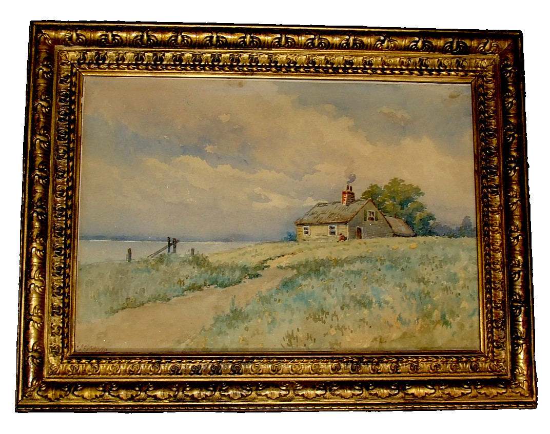 J. DESMOND 1873 Coastal New England SIGNED Original Watercolor OOAK