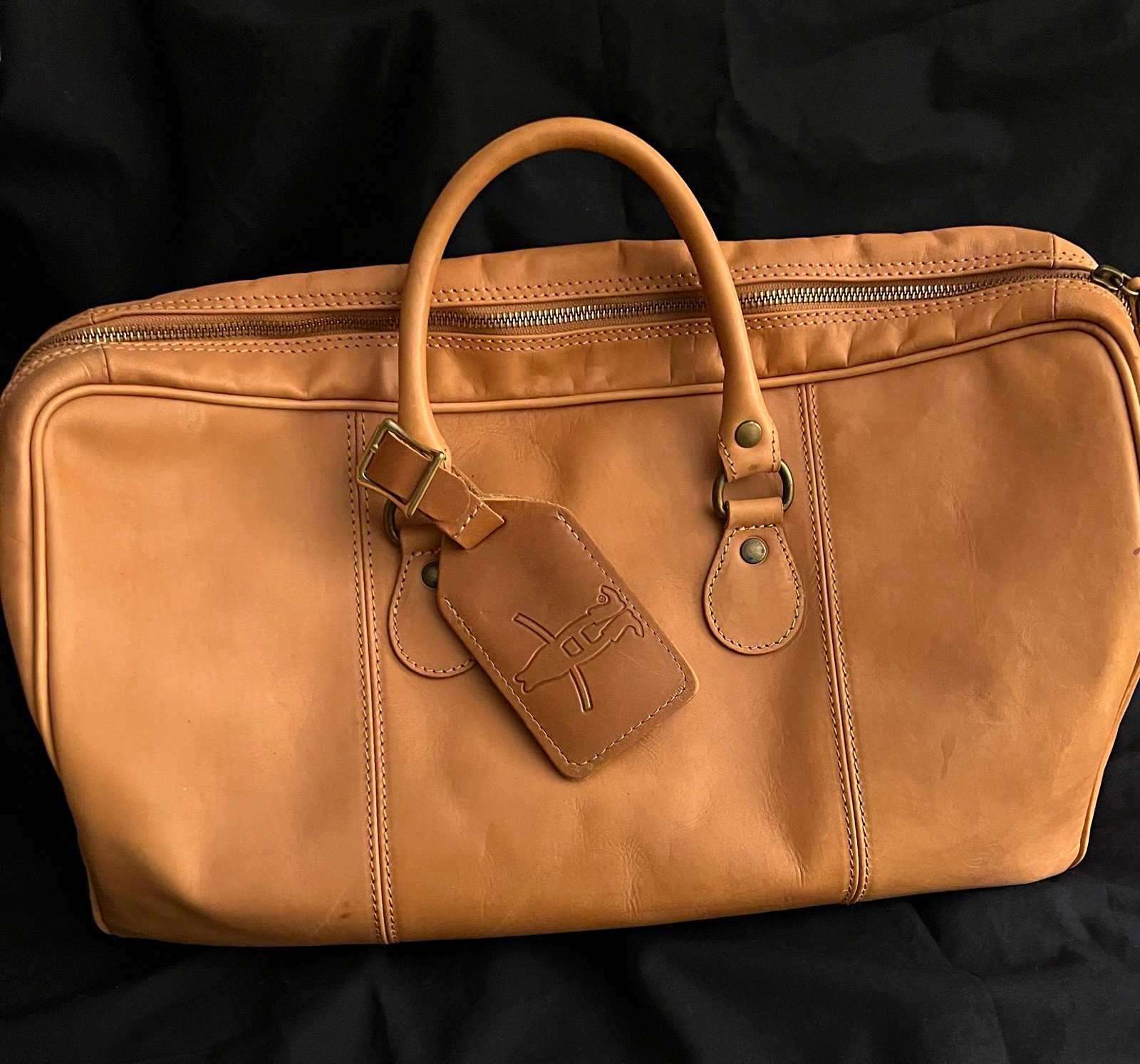 I Medici Firenze Tan Leather Carry On Duffle Bag Lined 19\ I Medici Firenze Tan Leather Carry On Duffle Bag Lined 19\