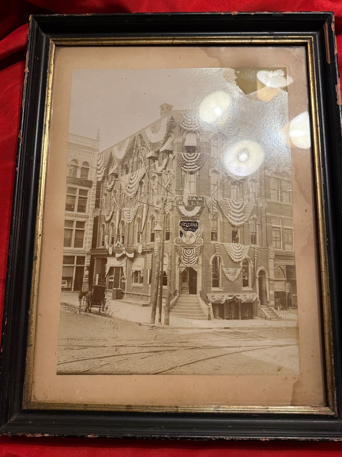 Original 1876 Antique framed image: 1876 Centennial of America, Baum Hall