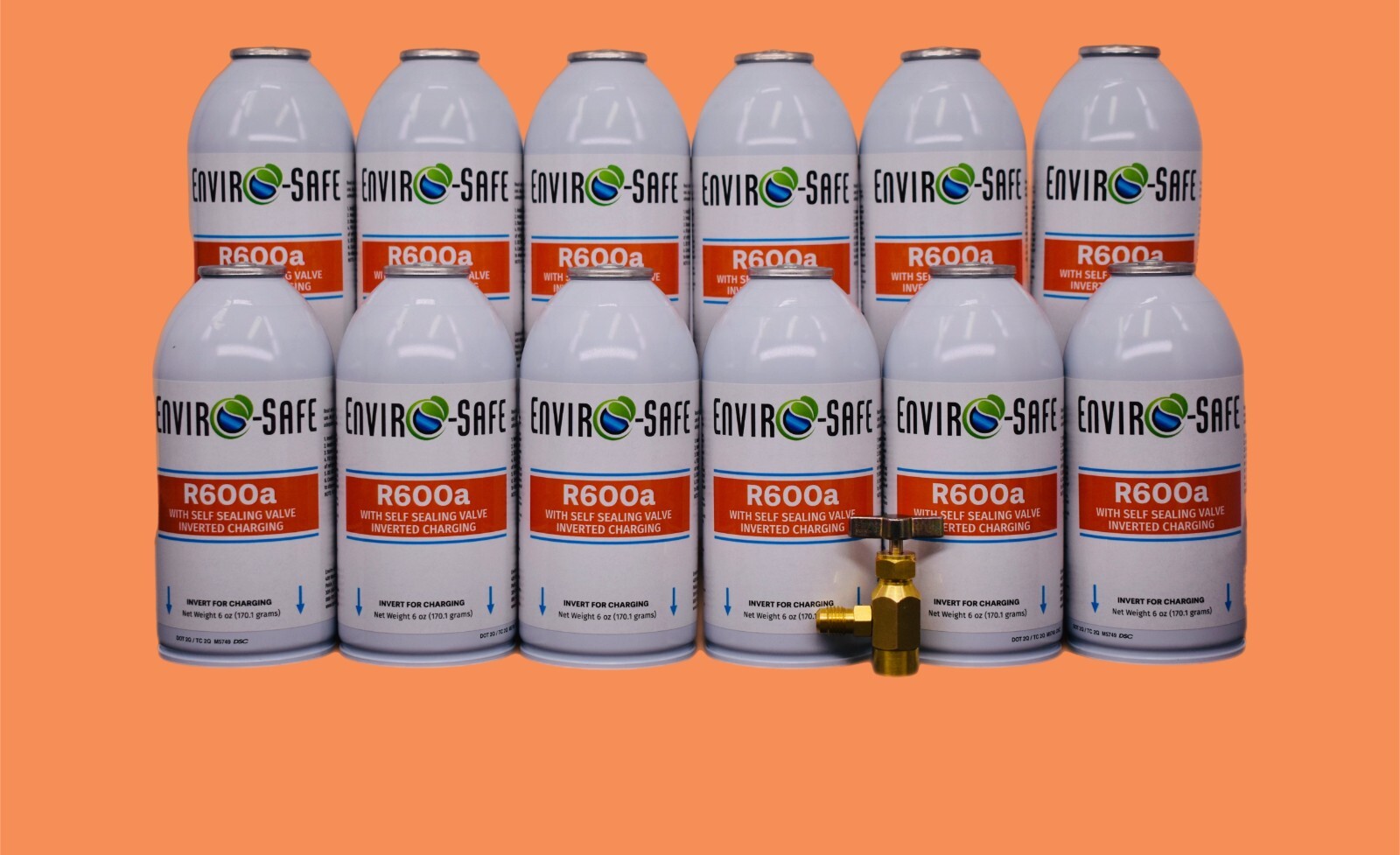 Enviro-Safe R600a Refrigerant w/ k28 Self-Sealing Cap | 12 Cans + Top Tap