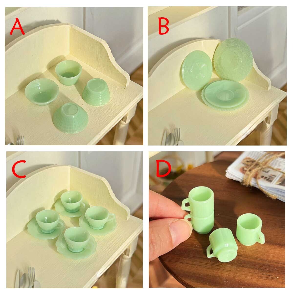 1Set 1:12 Scale Dollhouse Accessory Miniature Cups Plates Kitchen Tableware Set