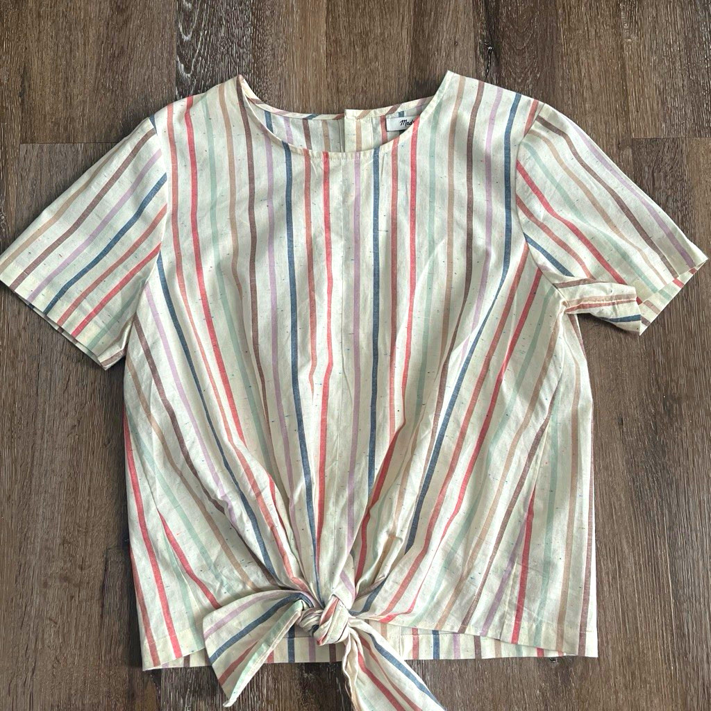 Madewell Women\'s Striped Tie-Front Blouse S Woven w Button Up Back Madewell Women\'s Striped Tie-Front Blouse S Woven w Button Up Back