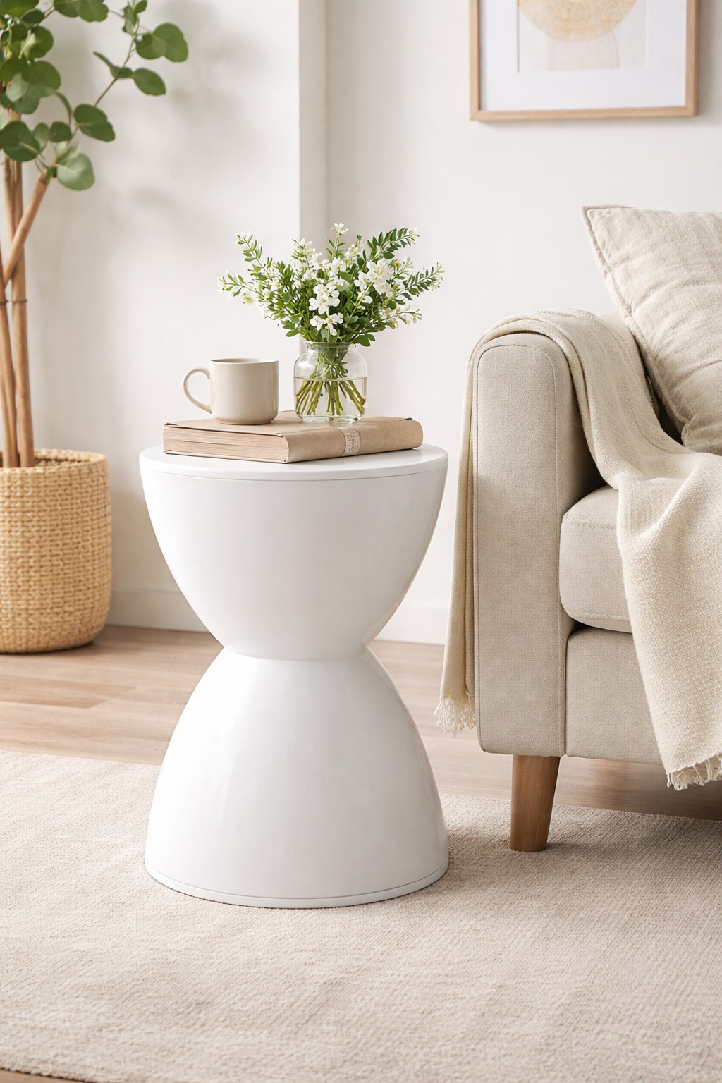Contemporary Modern Hourglass Accent Side Table Stool in White 17x12 inch Contemporary Modern Hourglass Accent Side Table Stool in White 17x12 inch