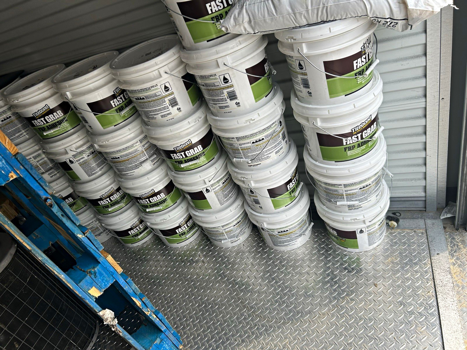 Titebond Fast Grab FRP Adhesive Buckets Lot for FRP Paneling Installation Titebond Fast Grab FRP Adhesive Buckets Lot for FRP Paneling Installation