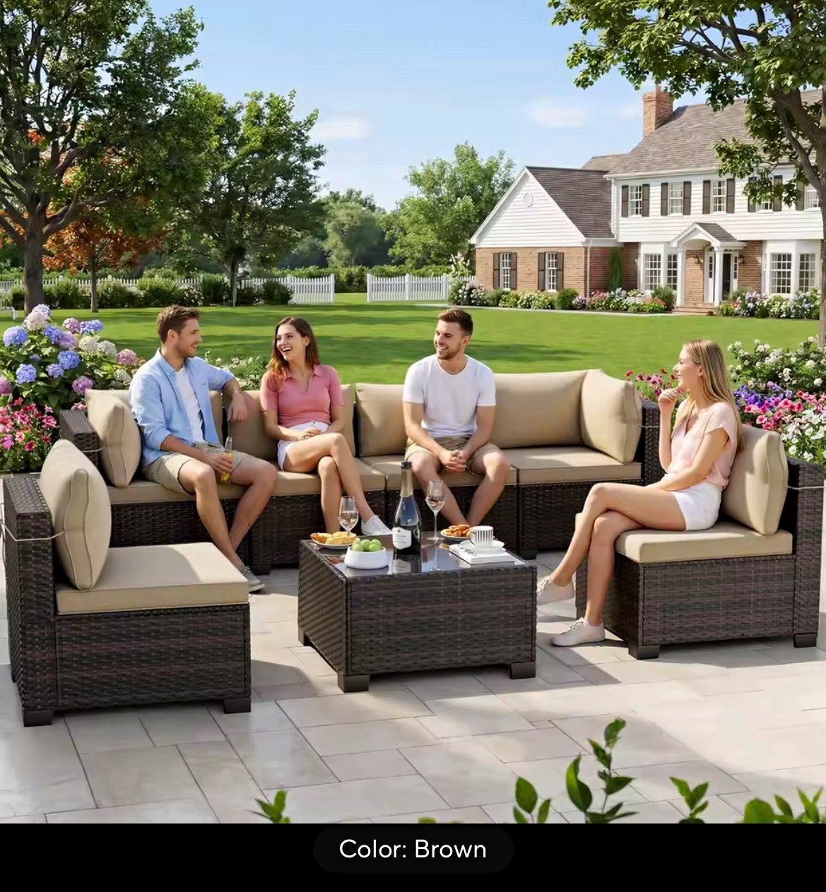 7-Piece Brown Rattan/Wicker Sectional Set + Glass Table 7-Piece Brown Rattan/Wicker Sectional Set + Glass Table