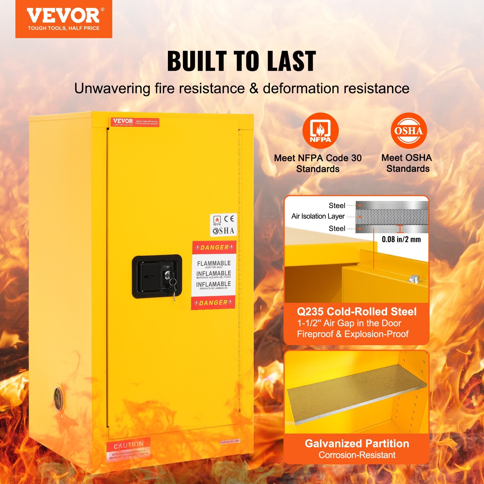 VEVOR Flammable Cabinet , Galvanized Steel Safety Cabinet, Adjustable Shelf Flam