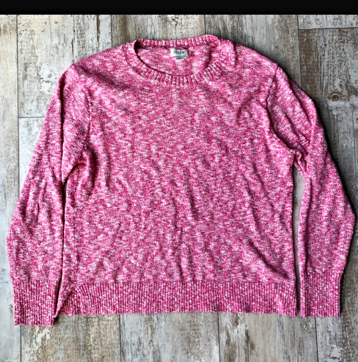 J.CREW Women\'s Pink/White Heathered Knit Crew Neck Pullover Sweater M