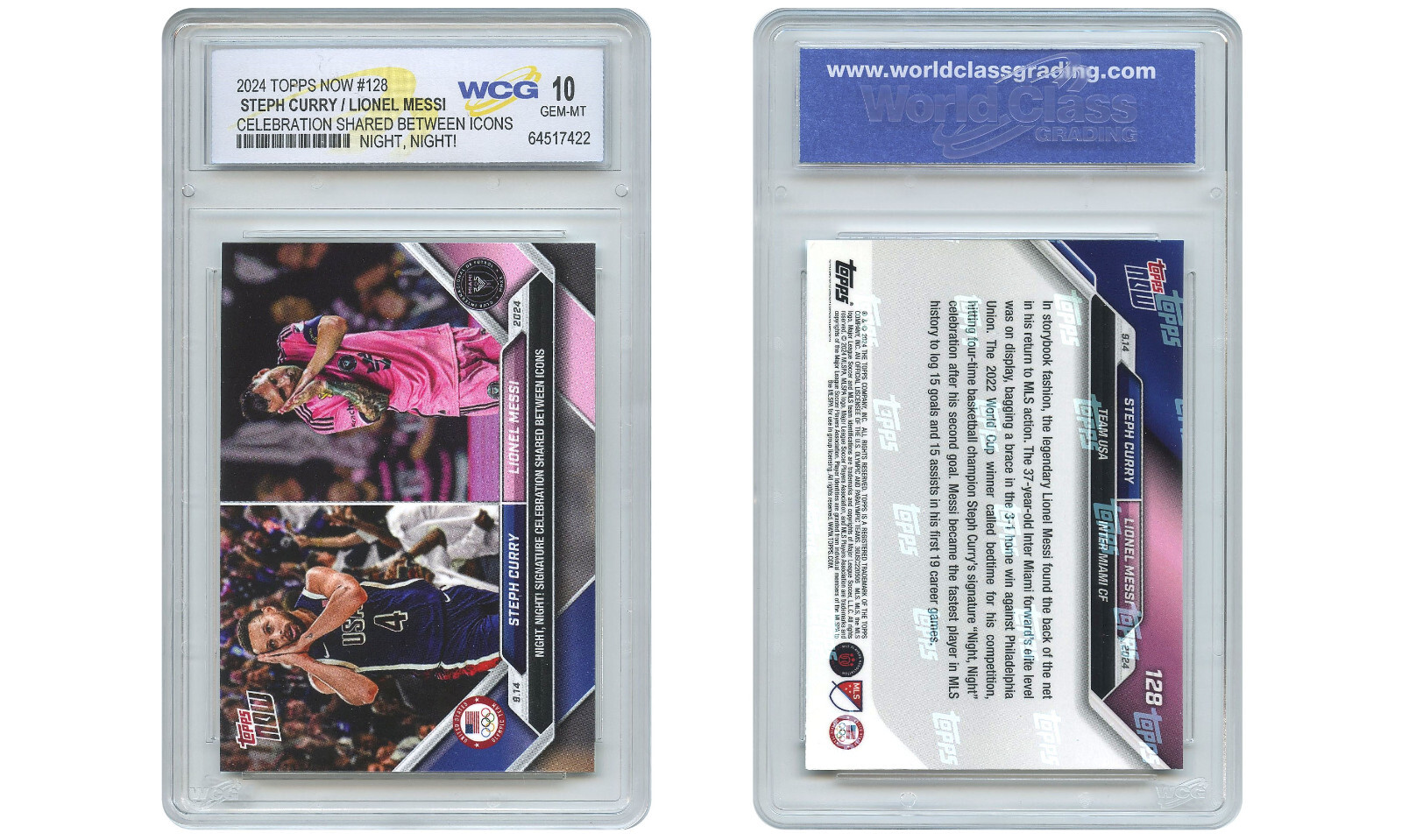 2024 Topps Now STEPH CURRY & LIONEL MESSI Double Card #128 - Graded GEM MINT 10 2024 Topps Now STEPH CURRY & LIONEL MESSI Double Card #128 - Graded GEM MINT 10