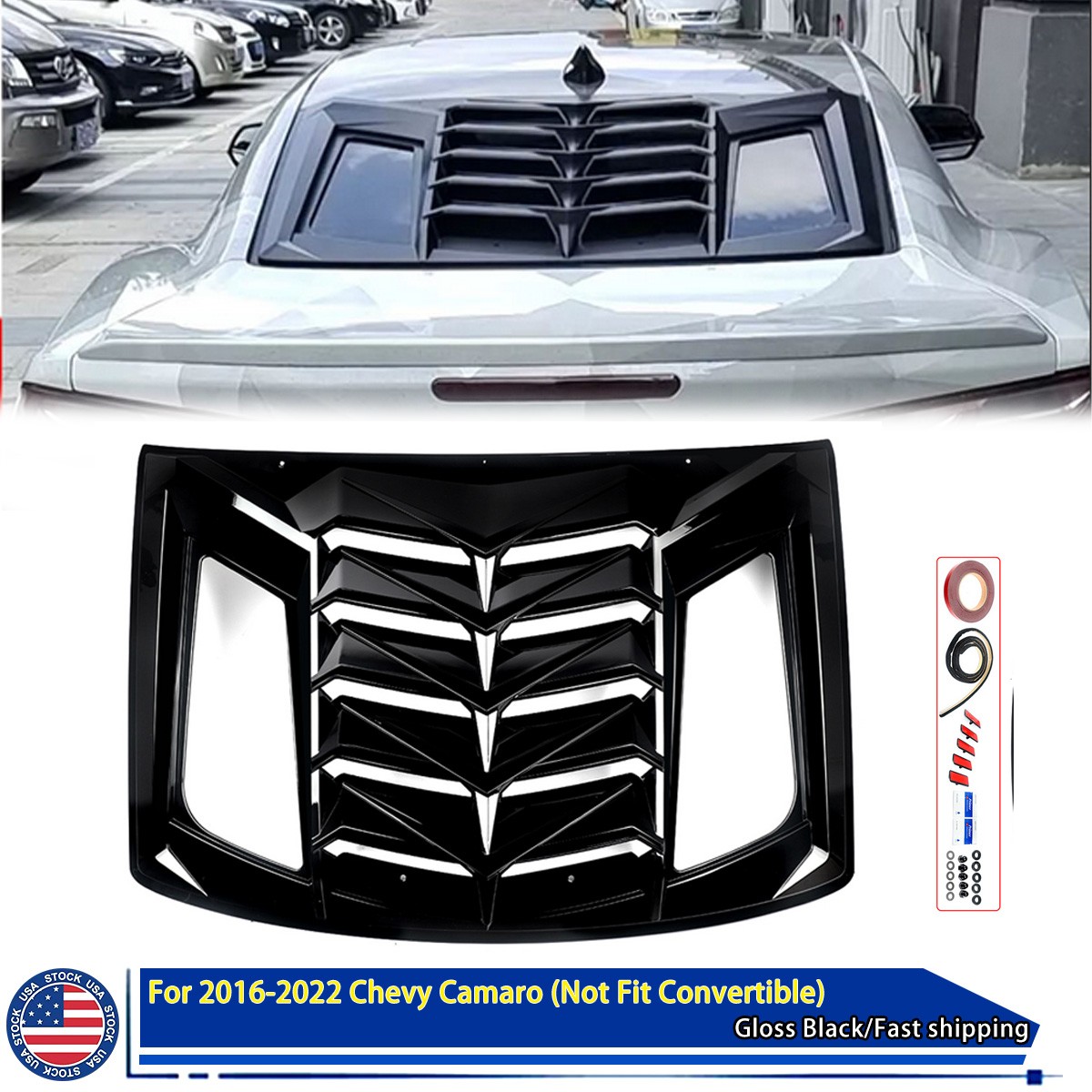 For 16-22 Chevrolet Camaro Lambo Style Rear Window Louver Sun Shade Gloss Black For 16-22 Chevrolet Camaro Lambo Style Rear Window Louver Sun Shade Gloss Black