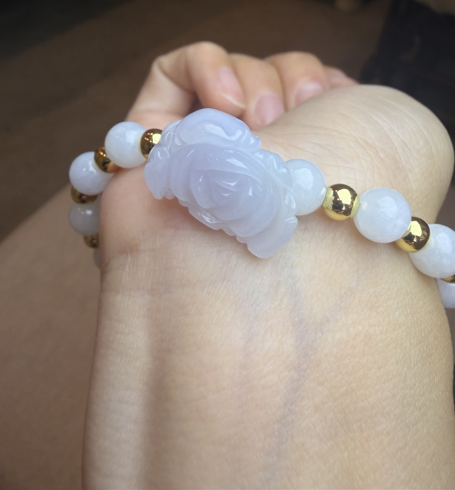 Natural Burmese Jadeite Jade Bracelet Grade A – Lavender Purple Peony Flower