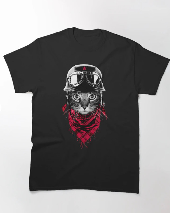 Cat Biker T-Shirt Gildan 5000 Funny Motorcycle Rider Graphic Tee Vintage Helmet Cat Biker T-Shirt Gildan 5000 Funny Motorcycle Rider Graphic Tee Vintage Helmet
