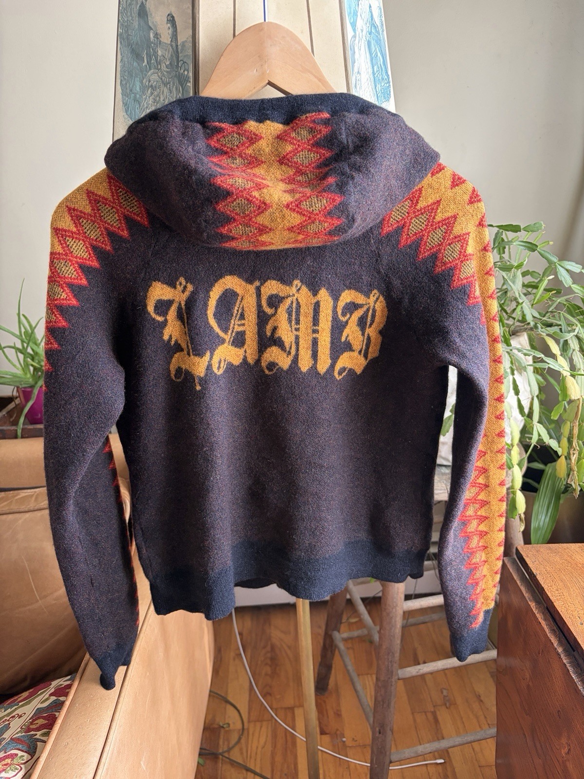 Super Rare L.A.M.B. Y2K Cashmere Full Zip Hoodie Sweater Geometric Logo Brown S Super Rare L.A.M.B. Y2K Cashmere Full Zip Hoodie Sweater Geometric Logo Brown S