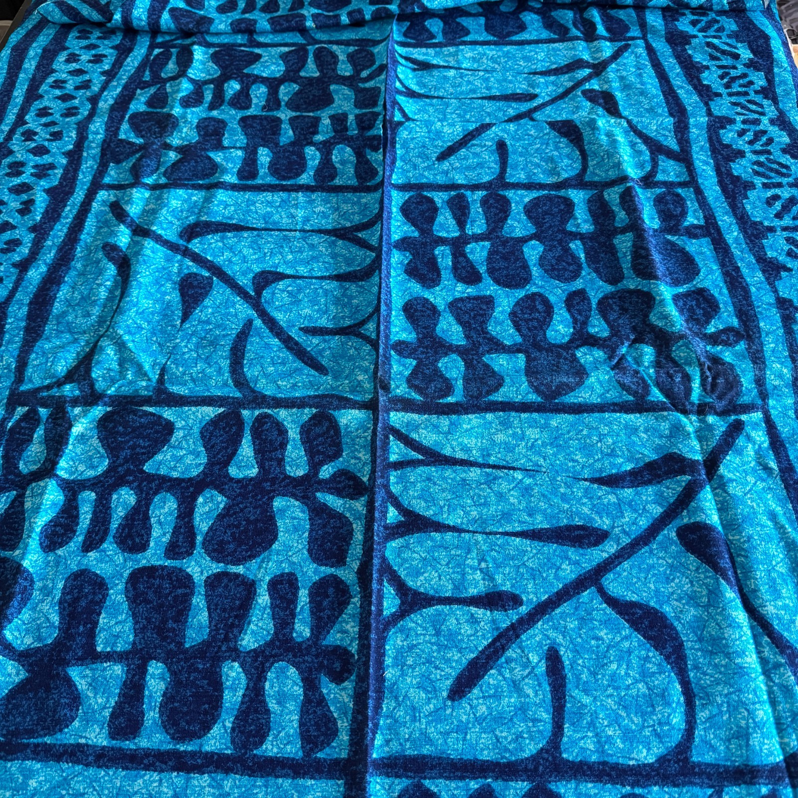 Vintage GVH Hawaiian Barkcloth Fabric Blue Turquoise Tiki Tropical 1.5 Yards