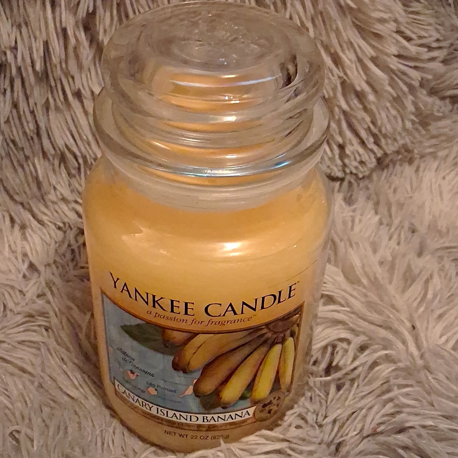 VINTAGE RARE Candle Canary Island Banana Scented Jar Candle, Yellow Glass Wax