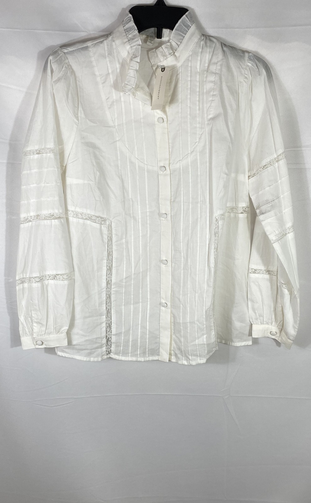 Eri + Ali Anthropologie Women\'s White Pintuck Lace Blouse Size XS NWT