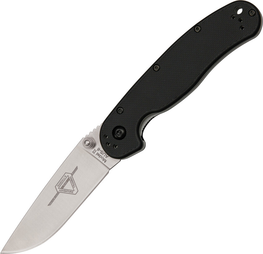 Ontario Rat II Linerlock Black Folding AUS-8 Stainless Satin Pocket Knife