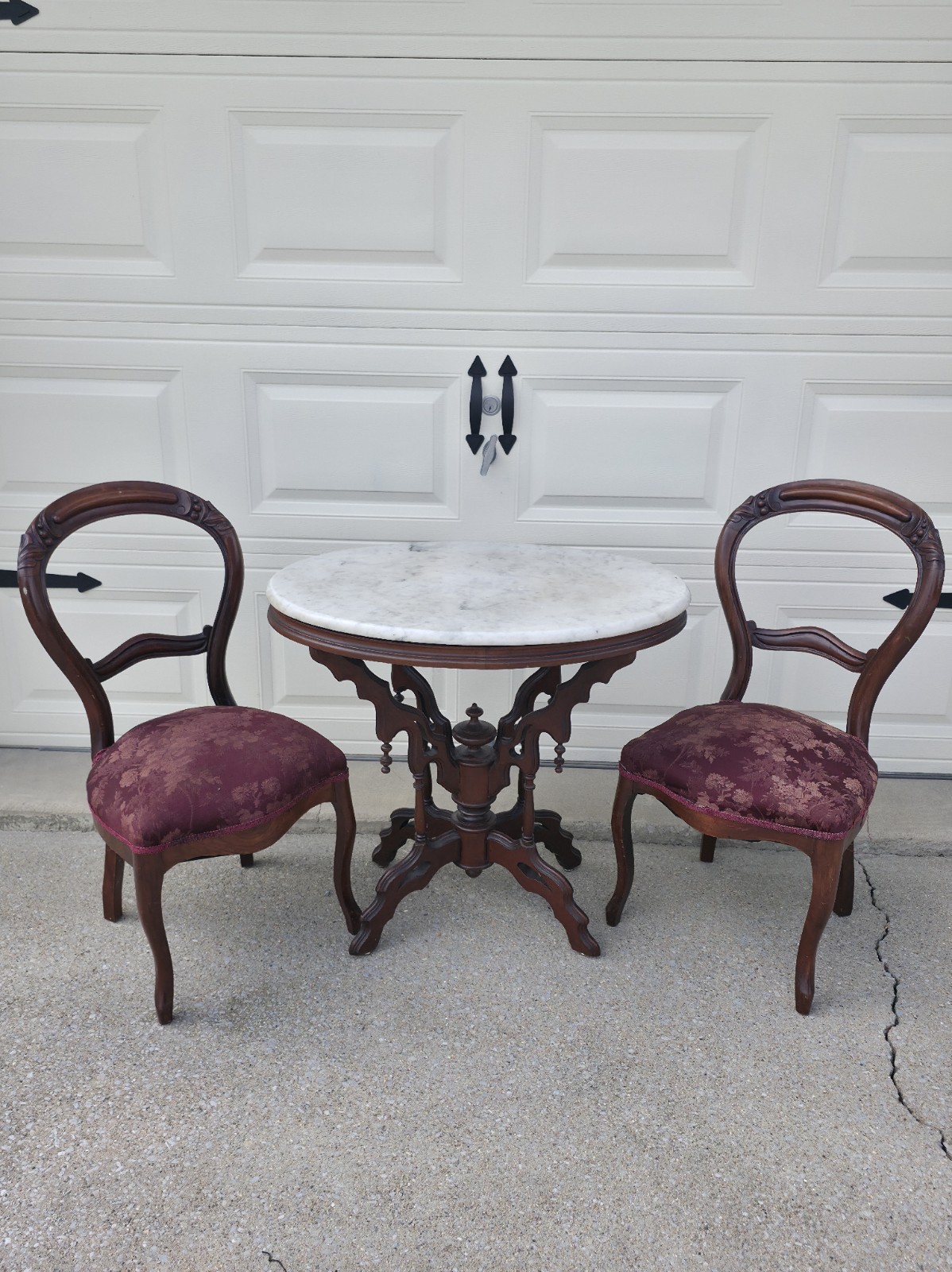 Antique Victoritan Mahogany 3-Piece Marble Top Parlor Table/Chairs Set Antique Victoritan Mahogany 3-Piece Marble Top Parlor Table/Chairs Set