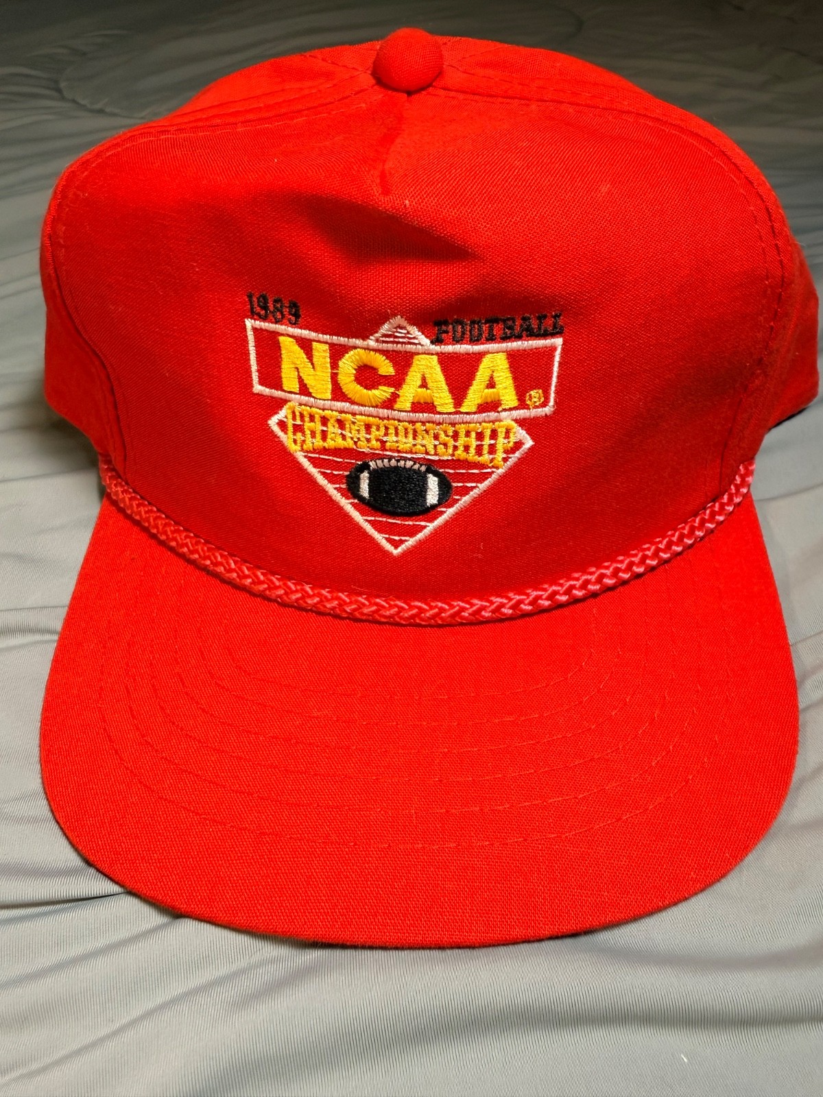 Vintage 1989 NCAA Football Championship Hat Red Rope Cap Youngan Korea Snapback
