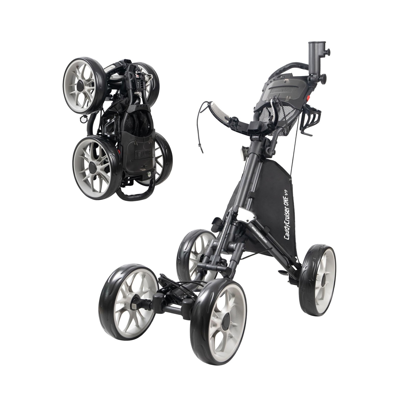 CaddyTek 4 Wheel Golf Push Cart - Caddycruiser One Version 8 1-Click Folding ...