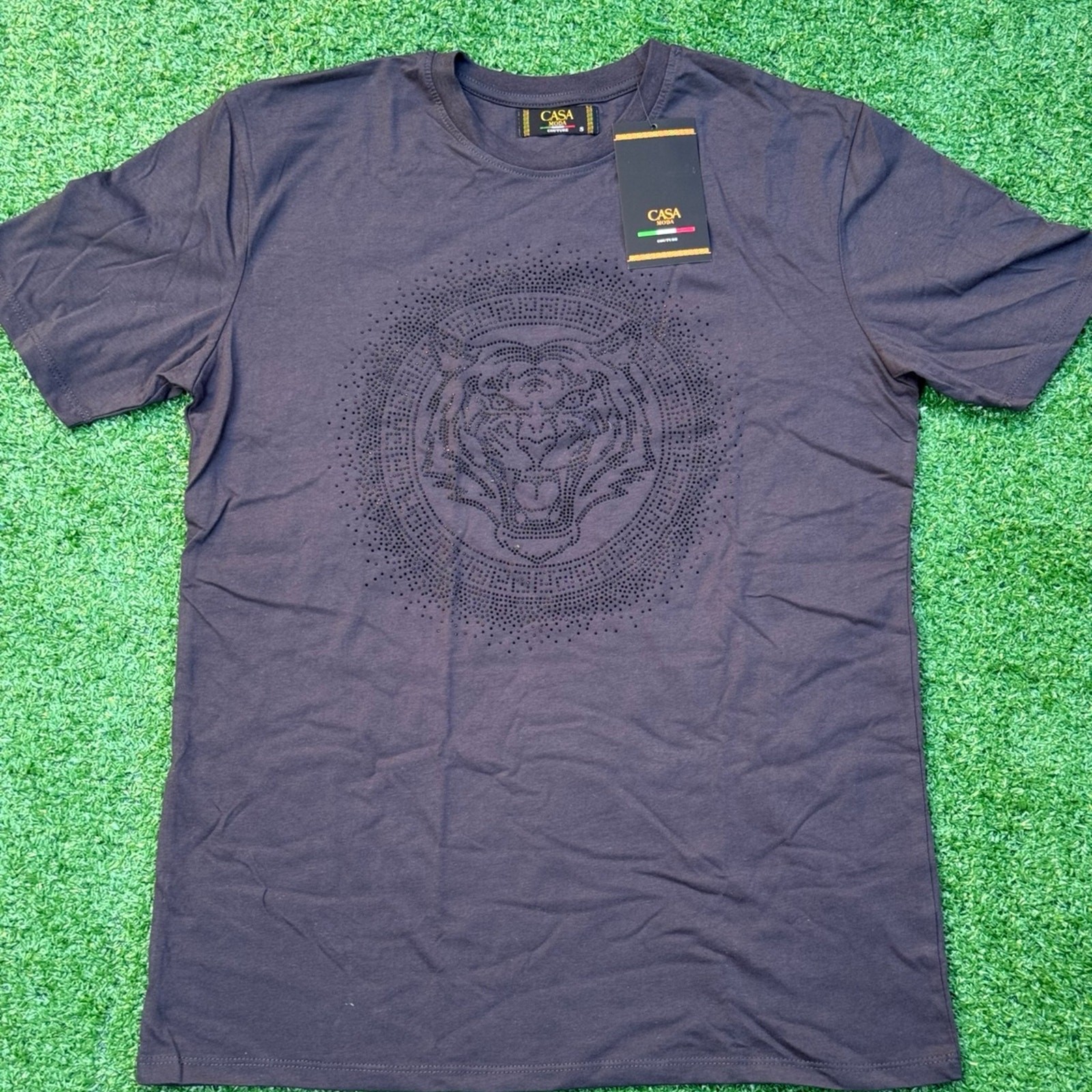 CASA MODA Couture T Shirt Black Shirt Knit Tee Charcoal Tiger New With Tag CASA MODA Couture T Shirt Black Shirt Knit Tee Charcoal Tiger New With Tag
