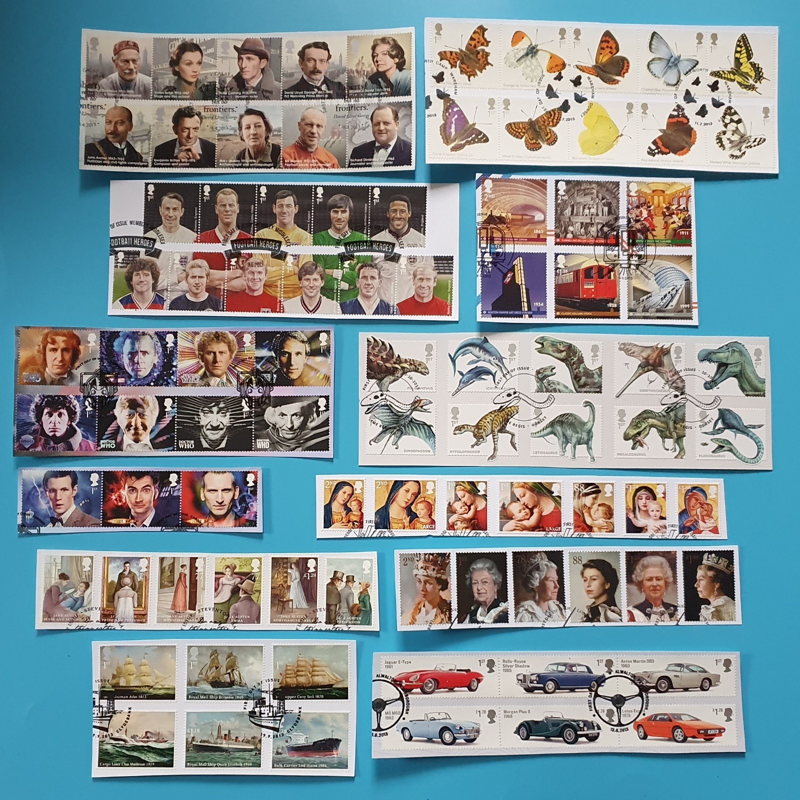 GB 2013 COMMEMORATIVE STAMPS YEAR PACK = 12 FINE USED SETS EX FDC ON PIECE GB 2013 COMMEMORATIVE STAMPS YEAR PACK = 12 FINE USED SETS EX FDC ON PIECE