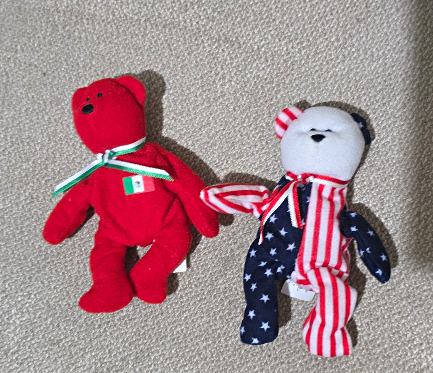 Ty Teenie Beanies International Bears Patriotic USA/Mexico Plush Lot 2 1999