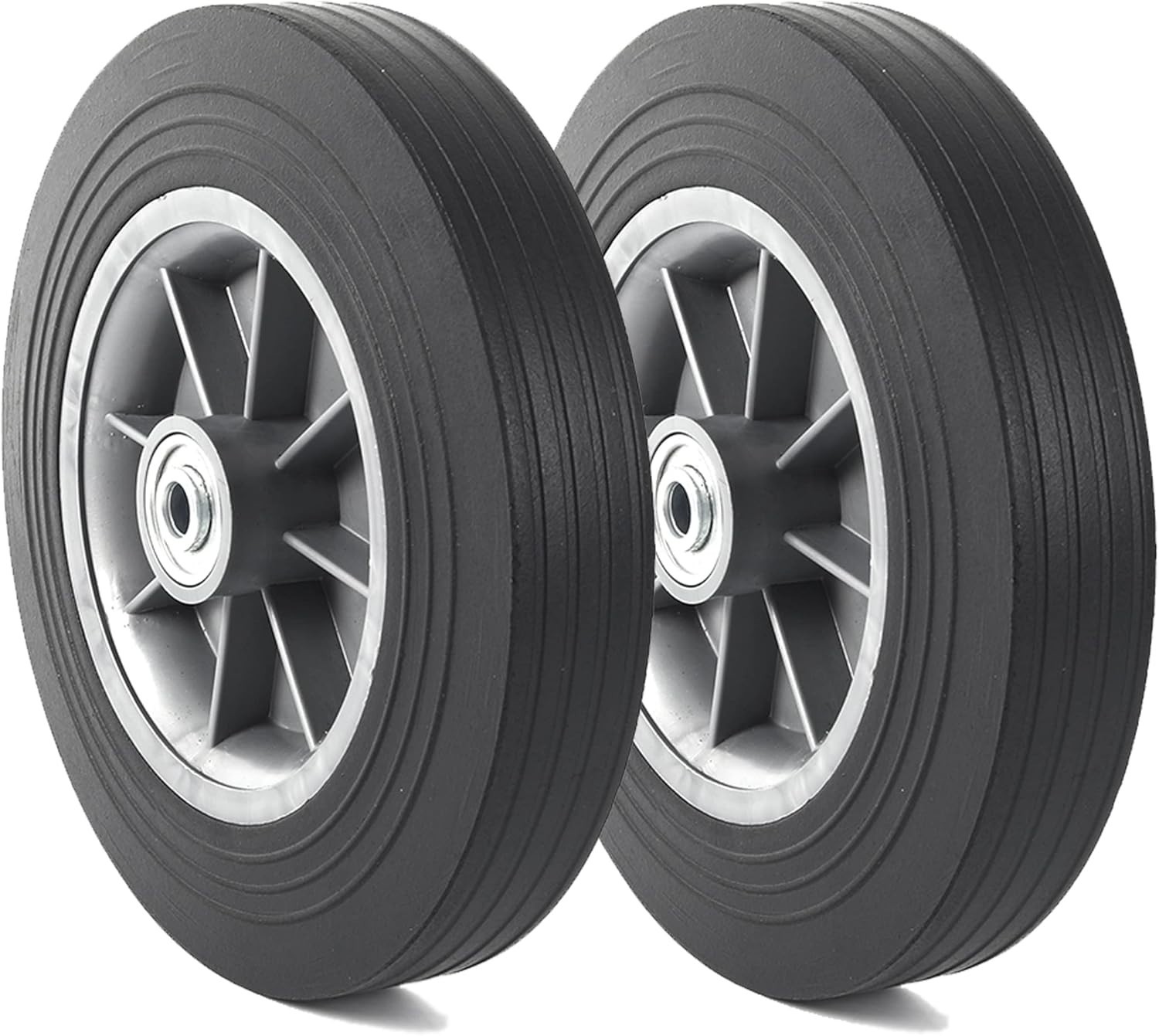 AR-PRO (2-Pack) 10\'\' x 2\'\' Flat Free Solid Rubber Tire and Wheel, 3/4\