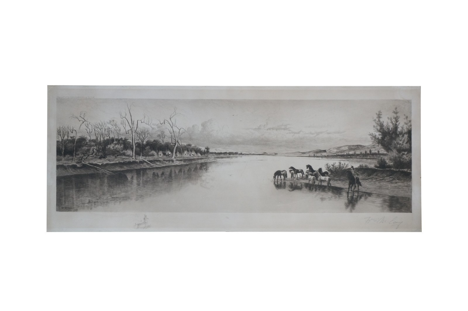 Antique William de la Montagne Cary Signed Native American Riverscape Etching
