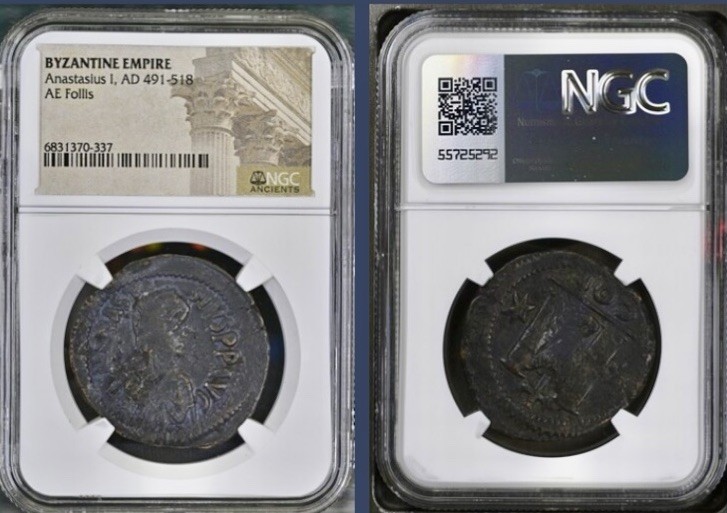 Anastasius I NGC Byzantine Empire Coin 491-518 AD Genuine Certified Ancient Nice