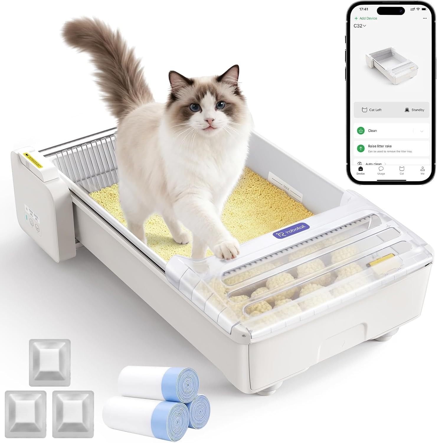 Robotail Open Top Automatic Cat Litter Box W/ Visible Waste Bin