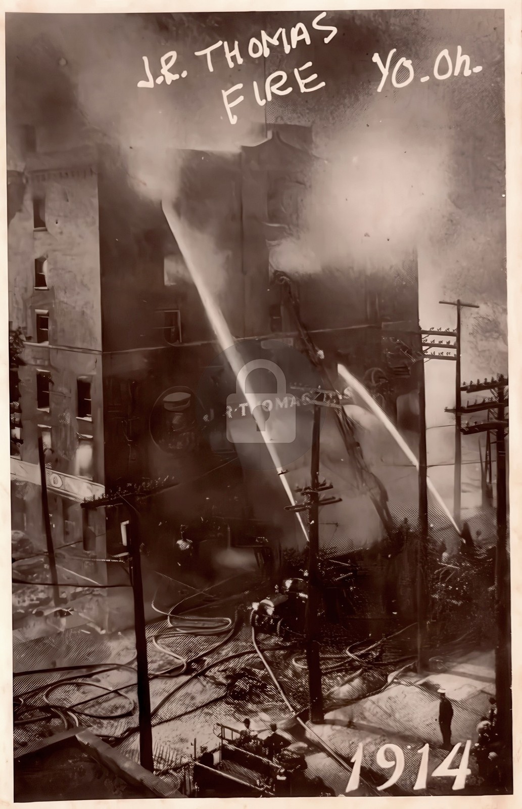 1914 Firefighters Hoses JR Thomas Fire Youngstown Ohio RPPC Photo Postcard COPY 1914 Firefighters Hoses JR Thomas Fire Youngstown Ohio RPPC Photo Postcard COPY