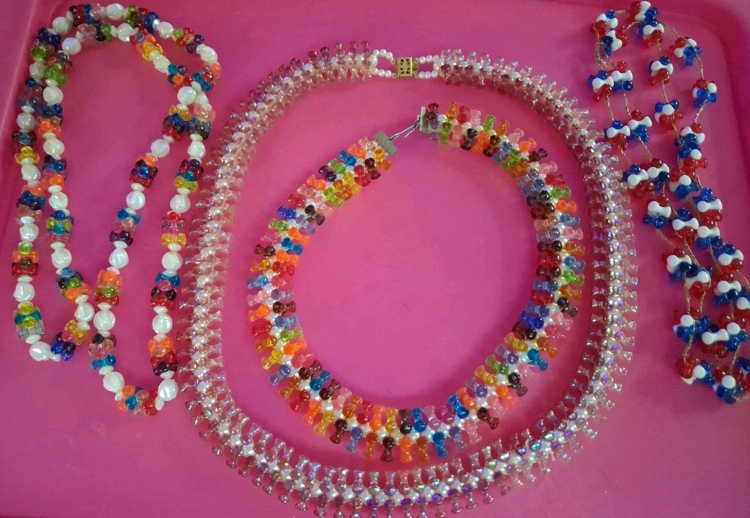 60\'s 70\'s Vintage Tri Bead Kandi Necklaces Rave Festival  