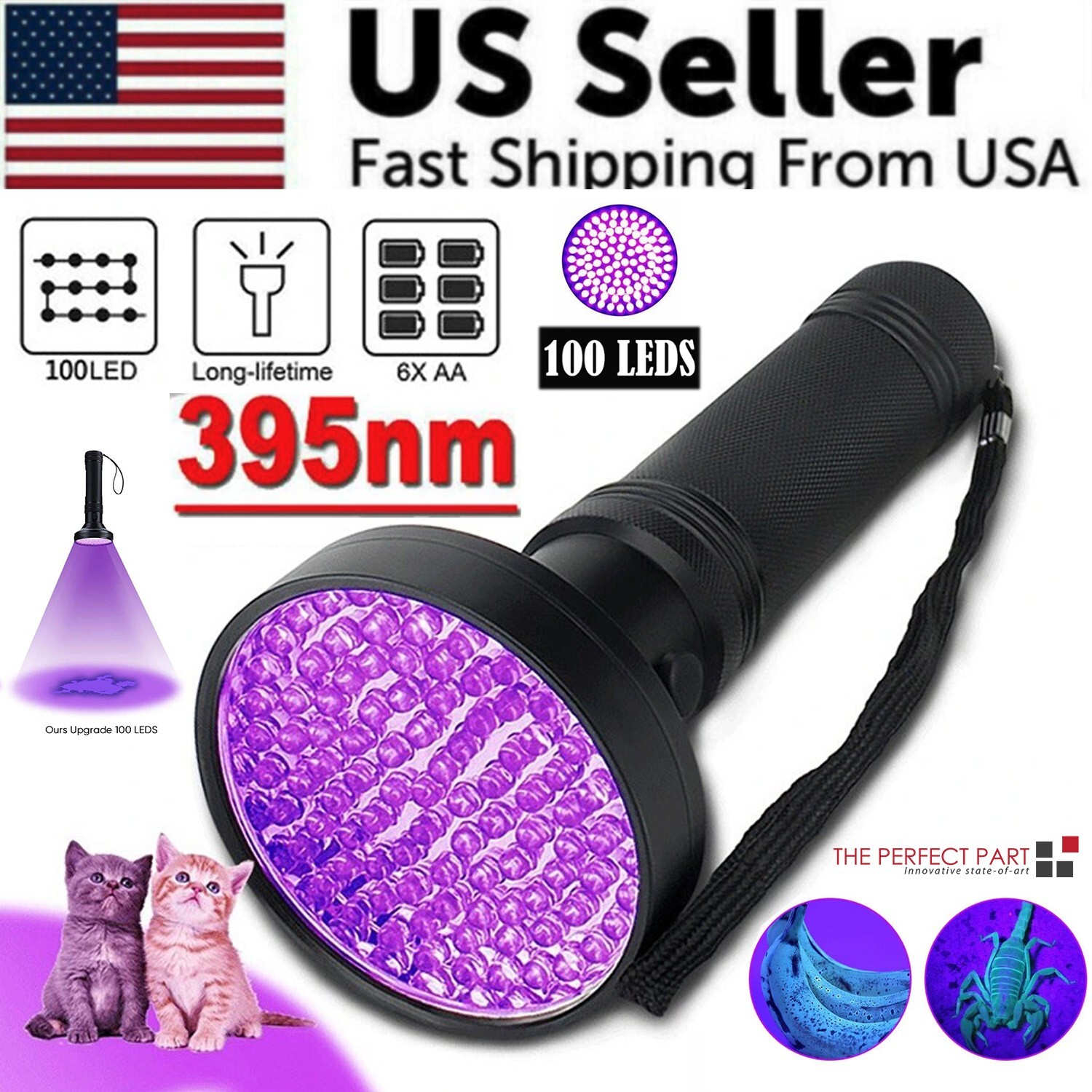 UV Ultraviolet Light 100 LED Flashlight BlackLight 395nM Inspection Lamp Torch UV Ultraviolet Light 100 LED Flashlight BlackLight 395nM Inspection Lamp Torch