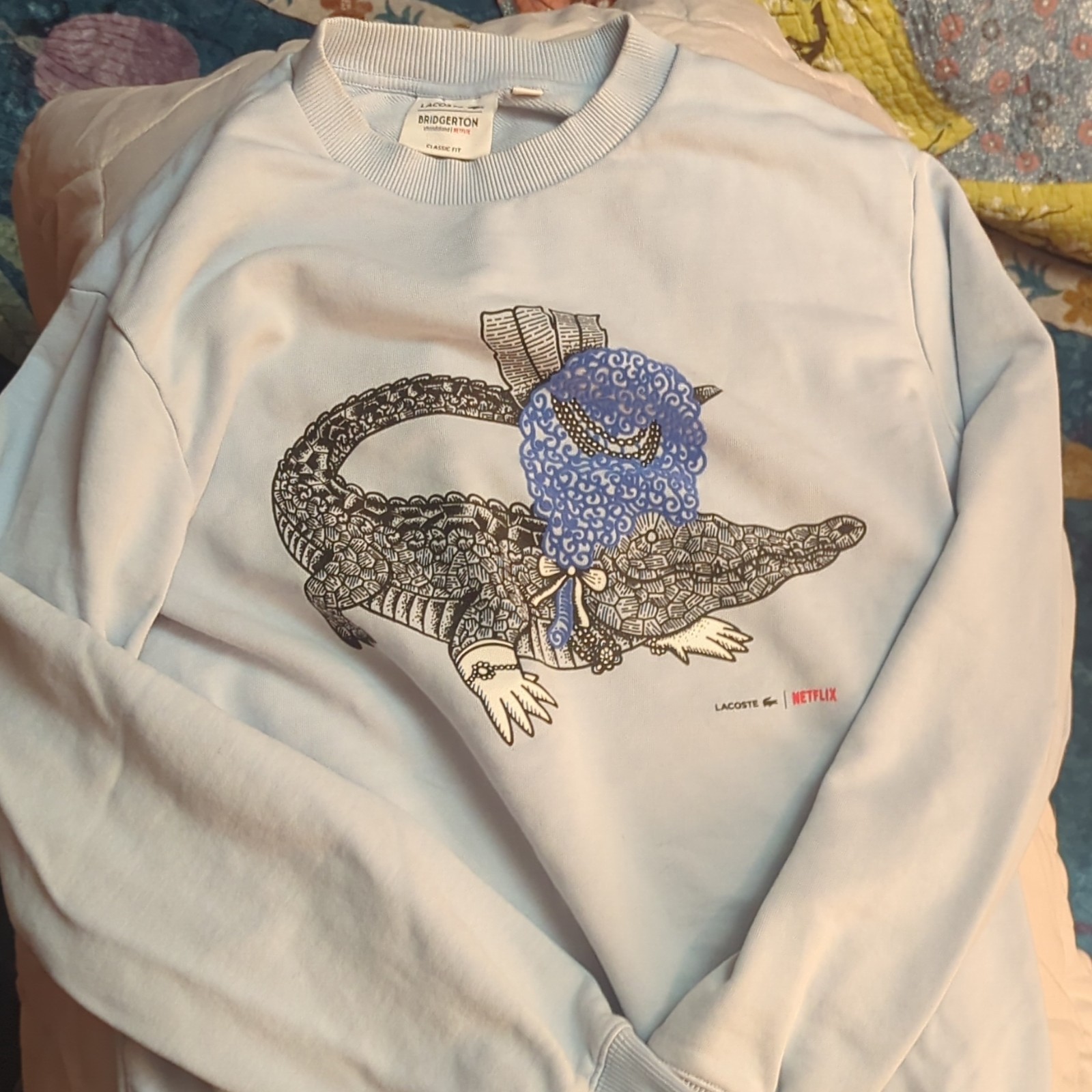 Lacoste x Netflix Bridgerton Sweatshirt L Blue Cotton Long Sleeve Round Neck Lacoste x Netflix Bridgerton Sweatshirt L Blue Cotton Long Sleeve Round Neck
