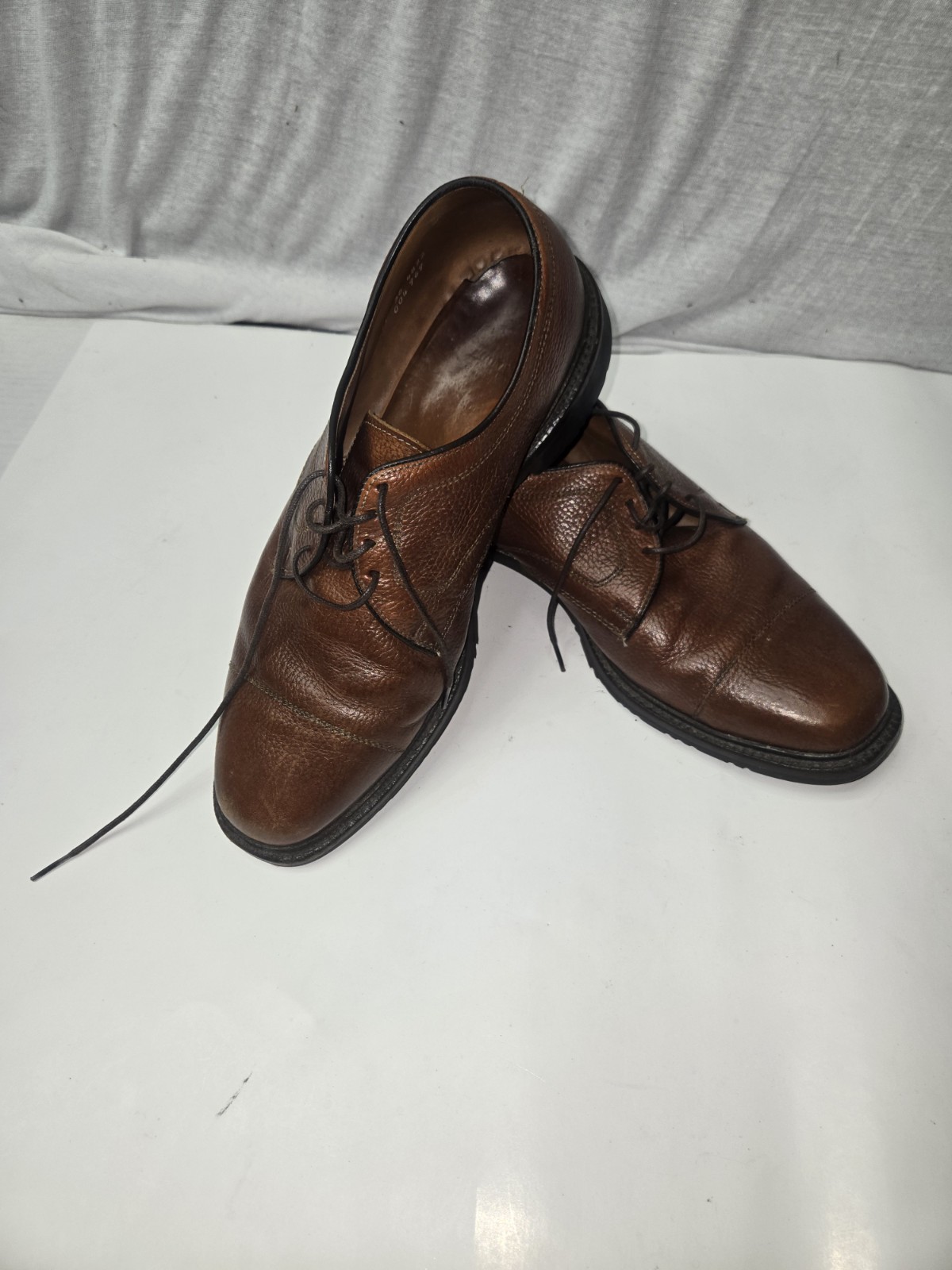 ​Allen Edmonds Brown Pebbled Leather Derby Dress Shoes Men\'s Comfort Rubber...