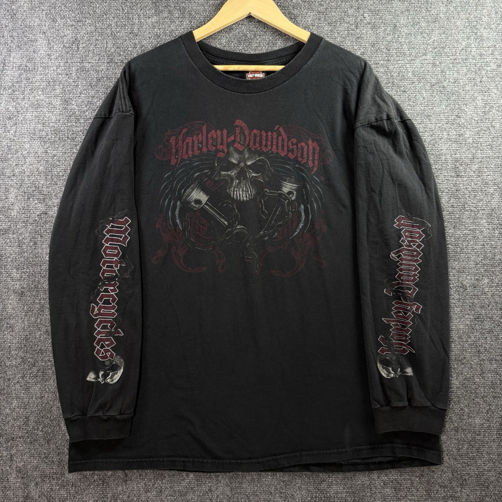 Y2K Harley Davidson Shirt Mens 2XL Long Sleeve Faded Grim Reaper Skull Adamec Y2K Harley Davidson Shirt Mens 2XL Long Sleeve Faded Grim Reaper Skull Adamec