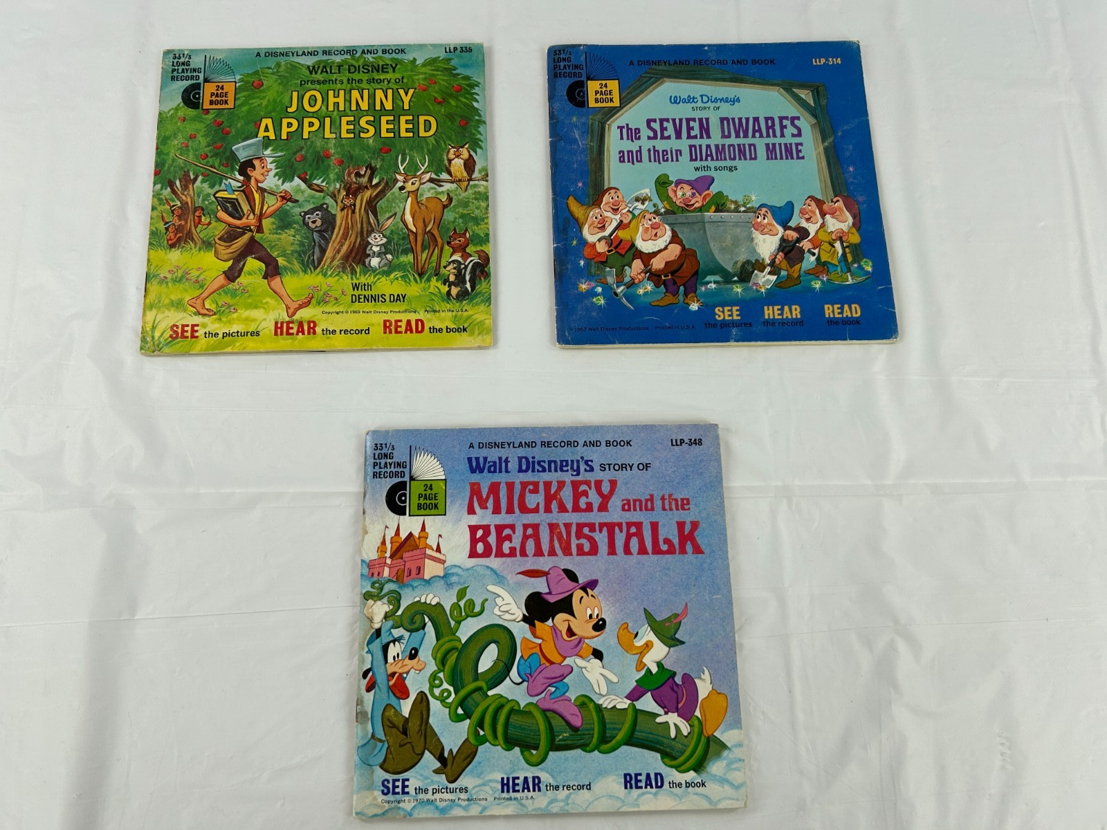 Vintage Walt Disneyland Disney Books and Record 1960s 1970s Lot of 3