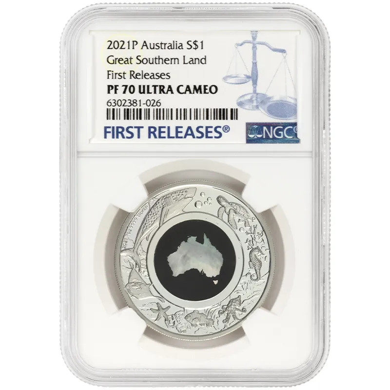 2021 P Australia $1 Great Southern Land 1oz Silver & Mother of Pearl NGC PF7